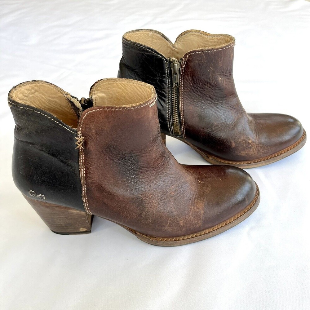 Bed Stu Yell Bootie Women Size 10 Leather Ankle Boot Brown Two Toned Side Zip - Picture 2 of 8